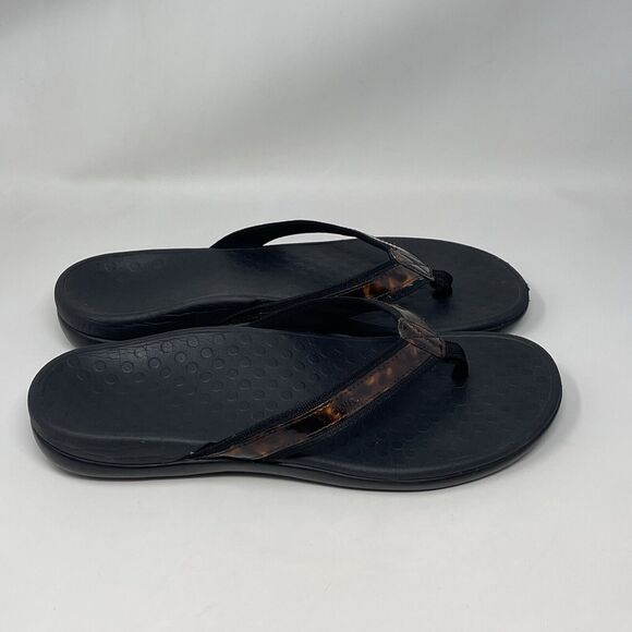 Vionic Tide II Toe Post Sandals Womens 10 Brown Tortoise Flip Flops Thongs - Picture 1 of 14